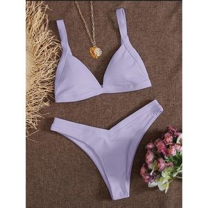 Rib Triangle High Leg Bikini Swimsuit Size Small